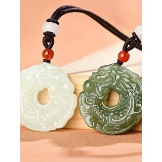 和田市平安扣吊坠天l然新疆和田玉鱼化龙青玉龙鱼挂件男女玉石项 青玉